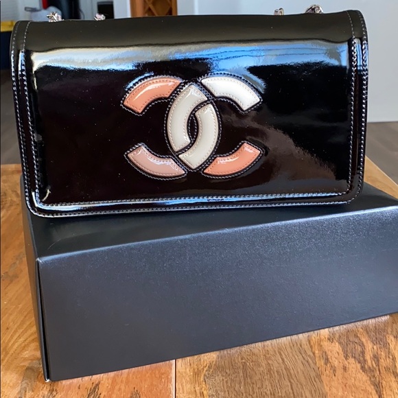 CHANEL Handbags - CHANEL Vinyl Small Lipstick Flap Black Bag